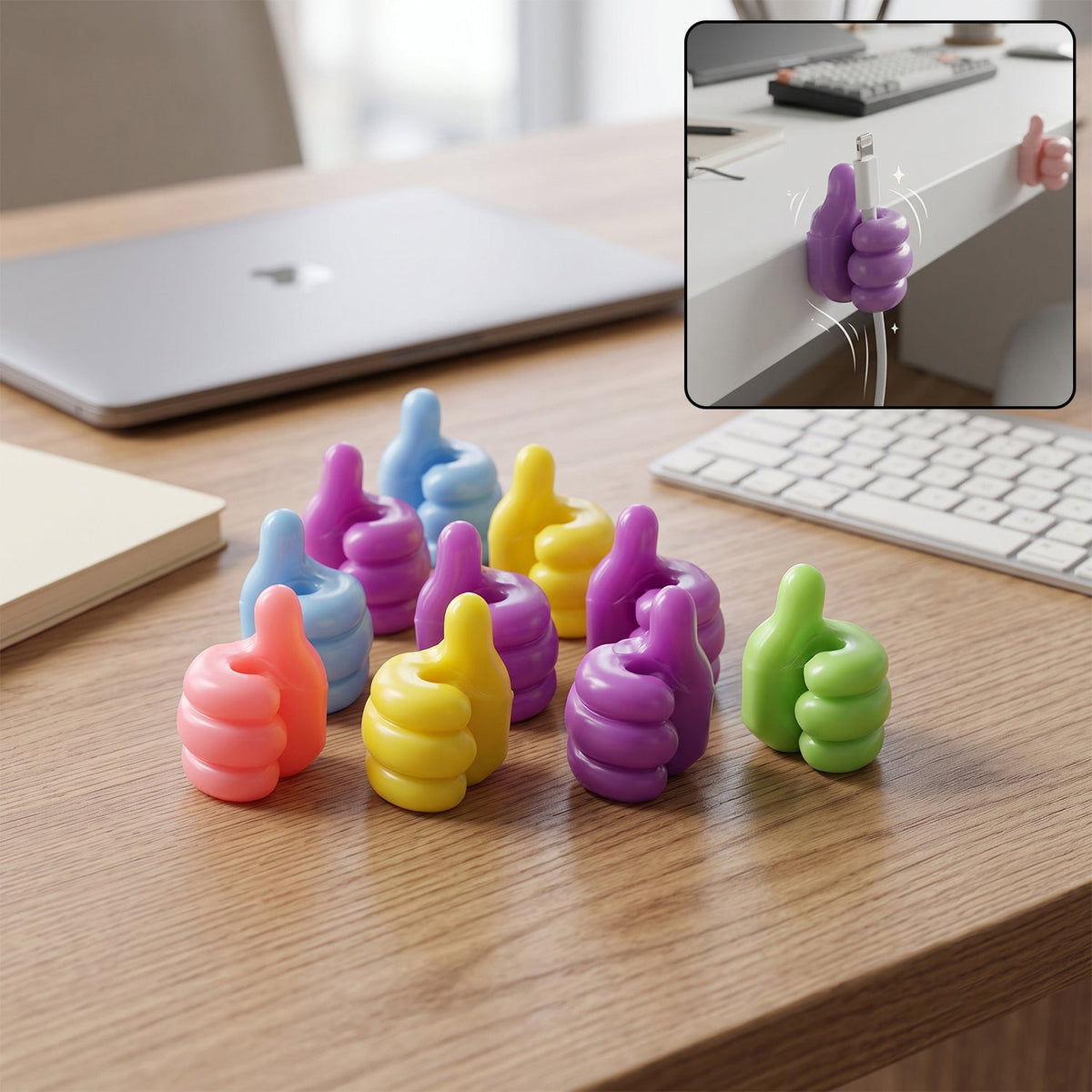 Colourful Thumb Shape Adhesive Wire Holder Clips For Cable Management Set (10 Pc)